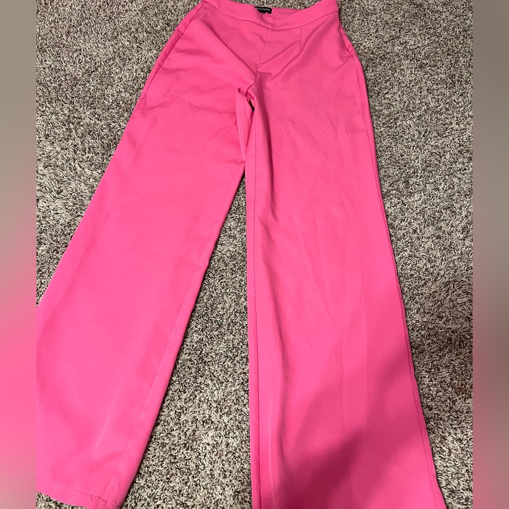 Bright Pink Woven High Waisted Tailored Wide Leg Pants. Pretty Little Thing